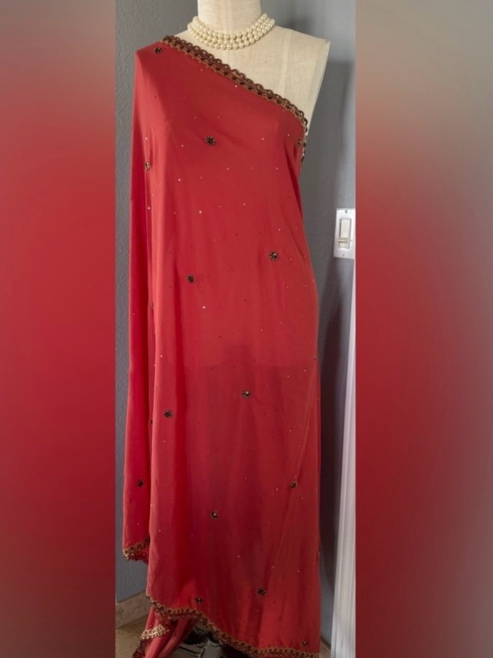Red Embellished Women's Saree / Sari /Sheer wrap /Scarf